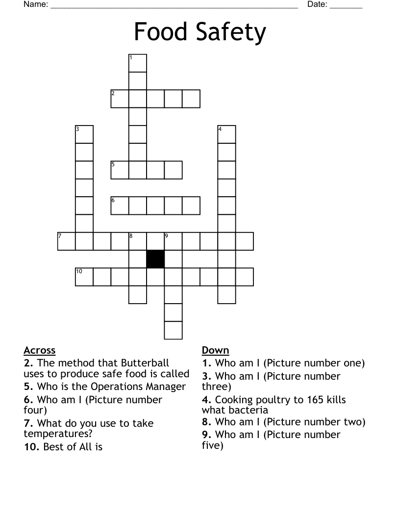 Food Safety Crossword WordMint