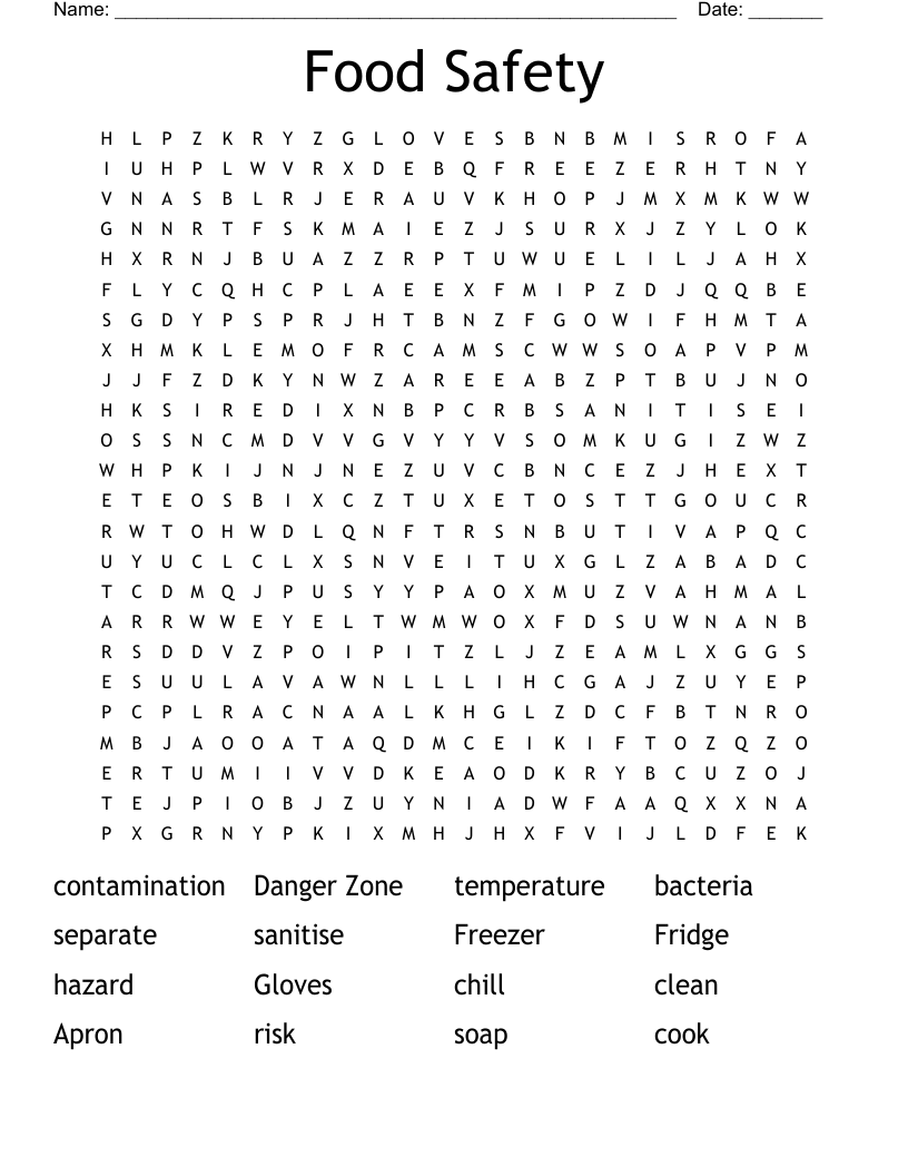 FOOD SAFETY Word Search WordMint