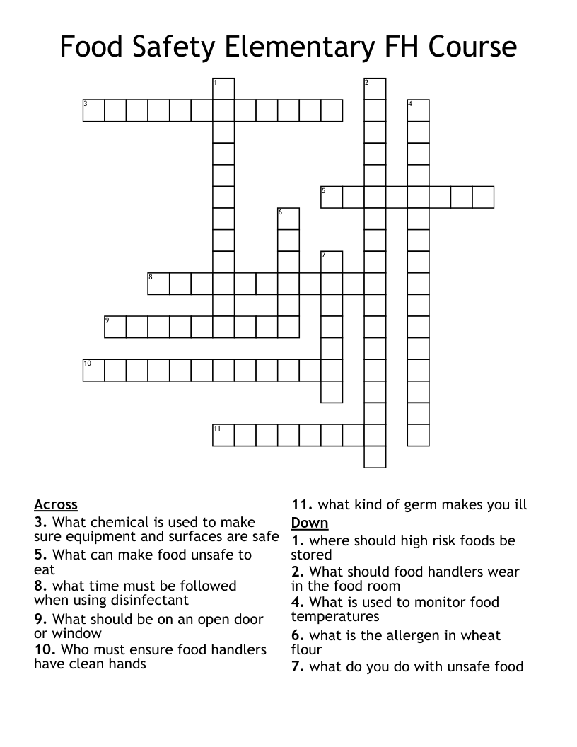 Food Safety Elementary FH Course Crossword WordMint