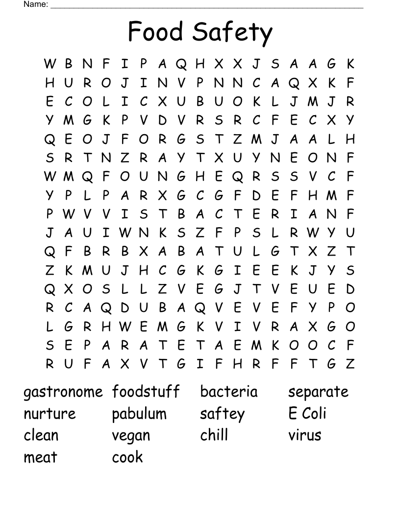 Food Safety Word Search WordMint