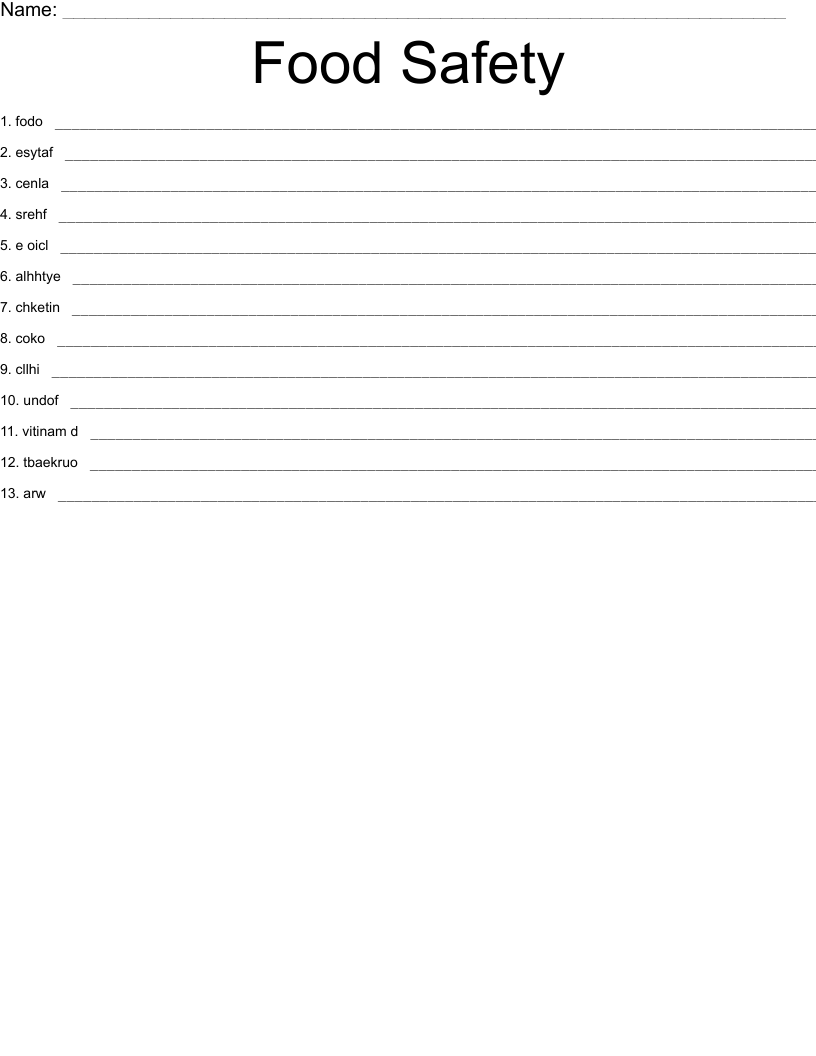 Food Safety Word Scramble WordMint