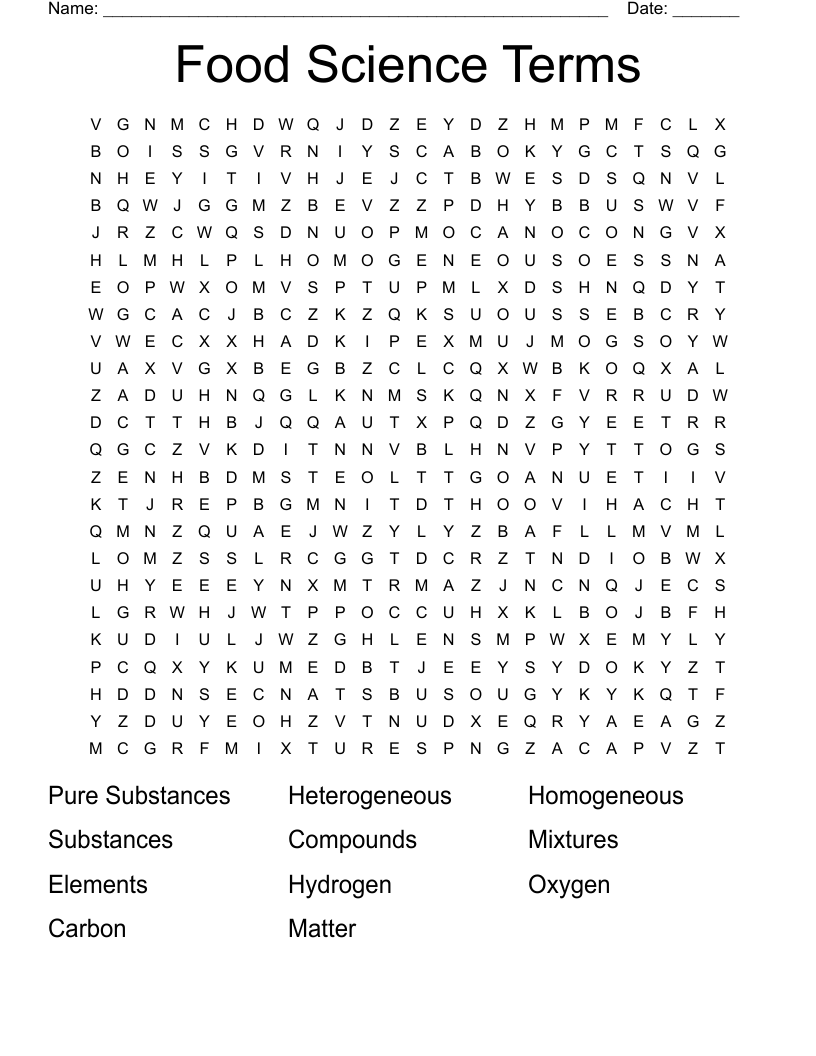 Food Science Terms Word Search WordMint