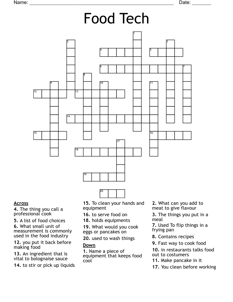 Food Tech Crossword WordMint