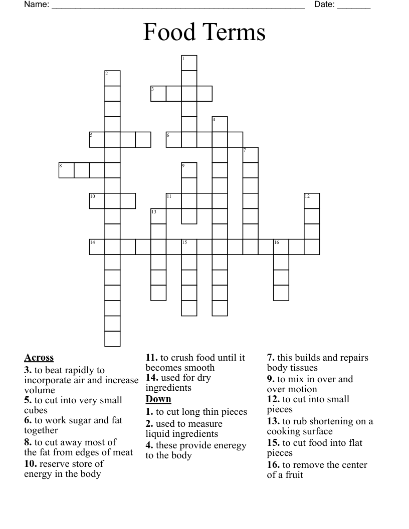 Food Terms Crossword WordMint