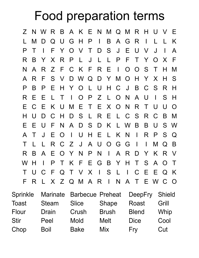 Cooking Terms Word Search WordMint