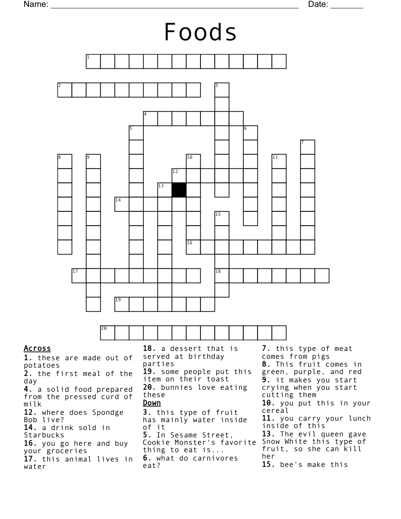 Foods Crossword WordMint