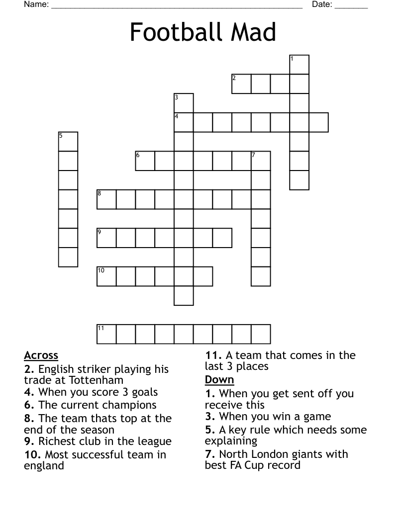 Football Mad Crossword WordMint