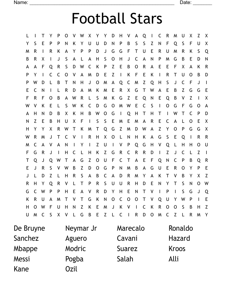 Football players top 50 Word Search WordMint