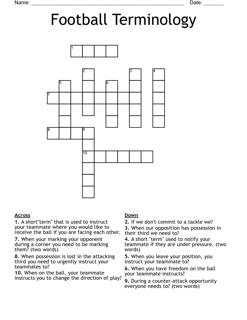 Football Terminology Crossword WordMint