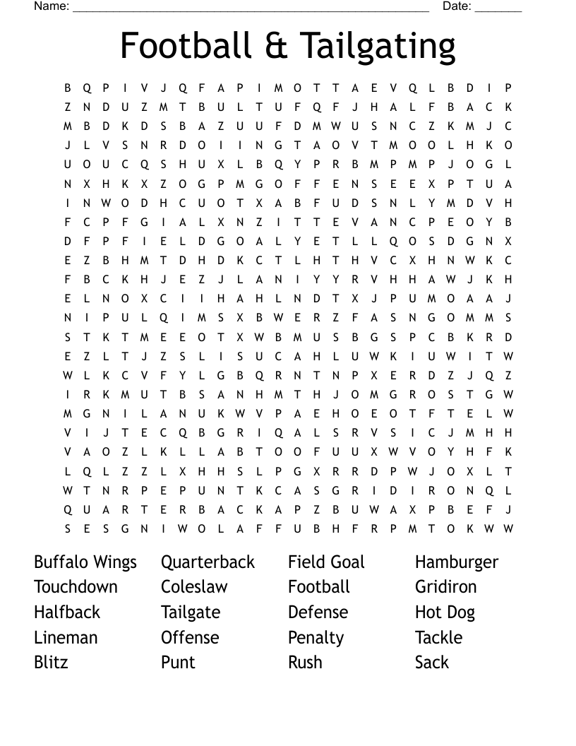 Football & Tailgating Word Search WordMint