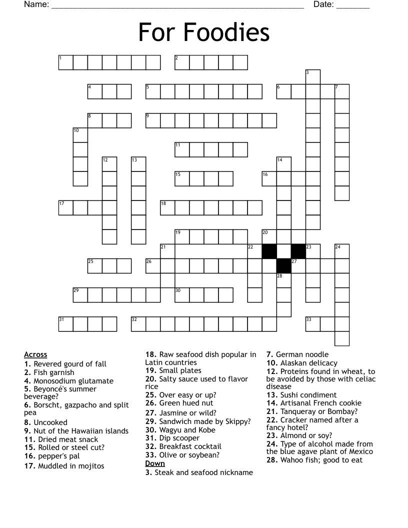 For Foodies Crossword WordMint