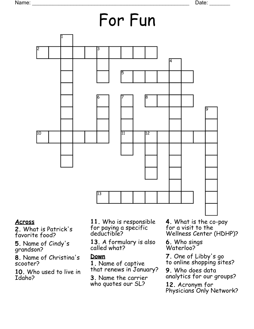 For Fun Crossword - WordMint