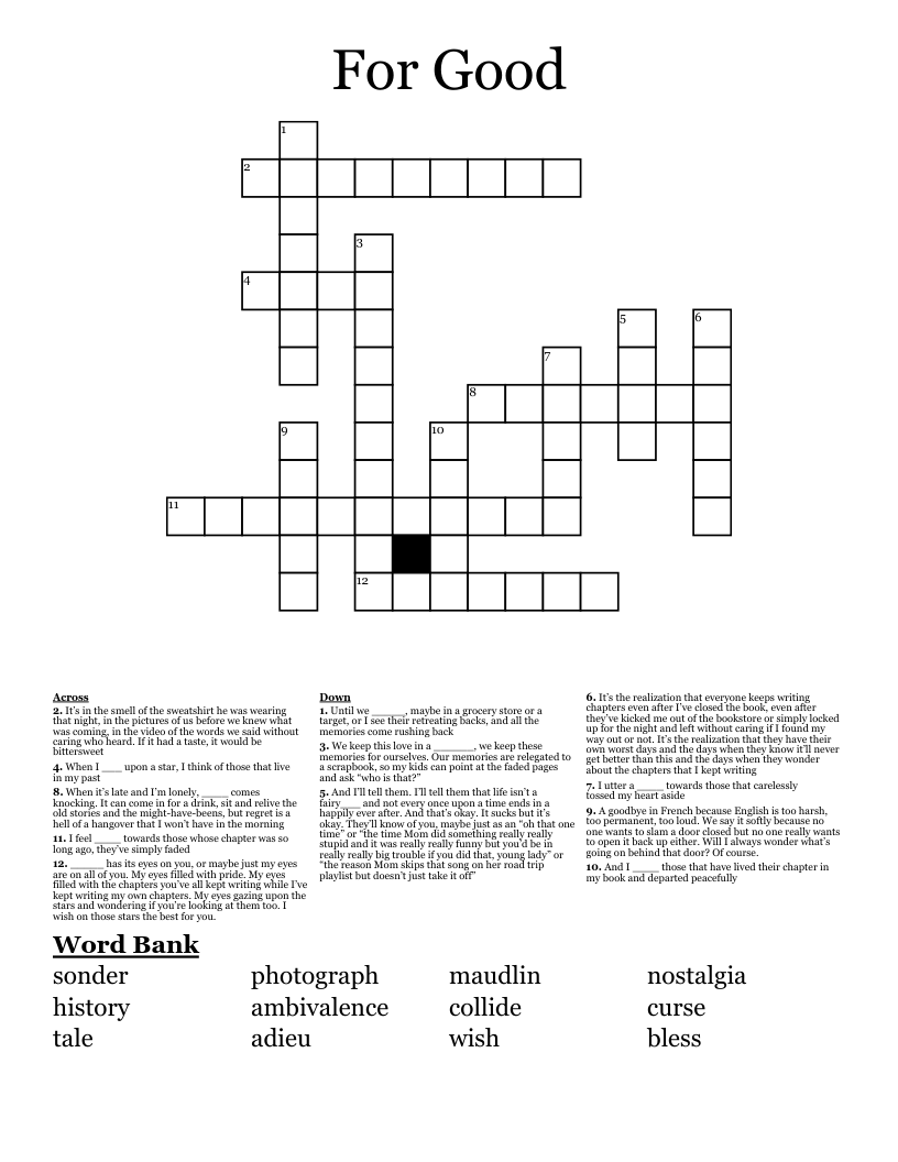 For Good Crossword WordMint