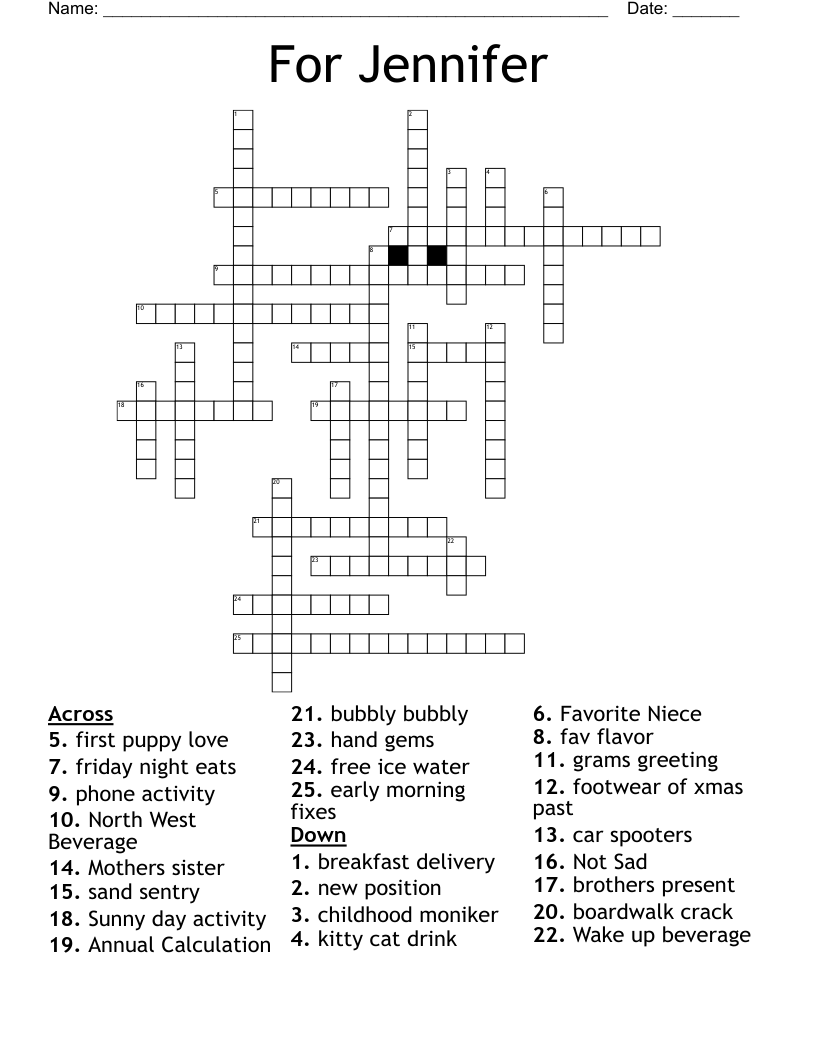For Jennifer Crossword WordMint
