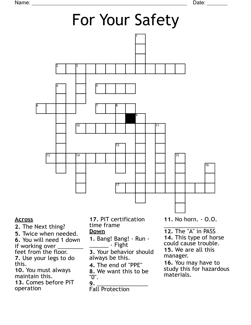 For Your Safety Crossword WordMint