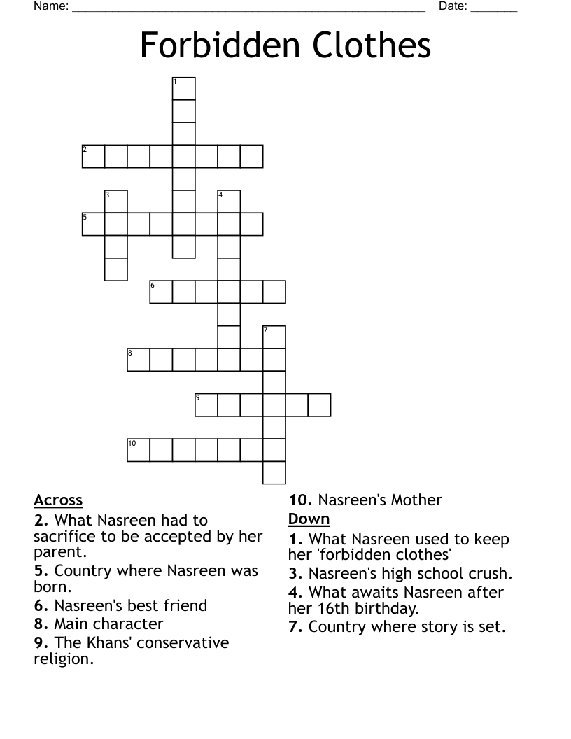 Forbidden Clothes Crossword WordMint