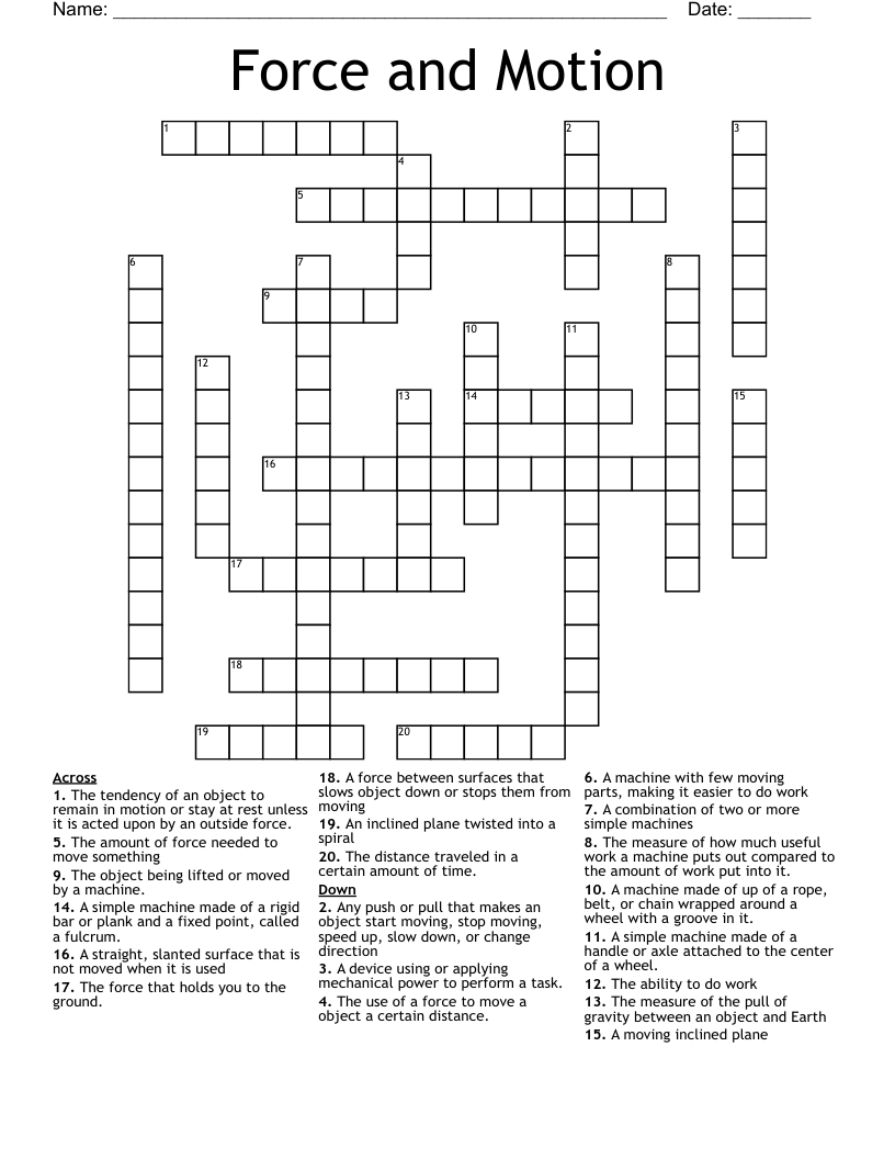 Force and Motion Crossword WordMint