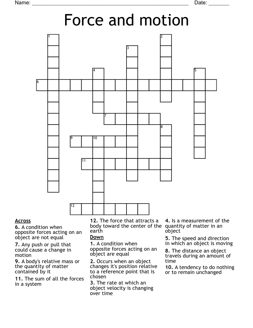 Force and motion Crossword WordMint