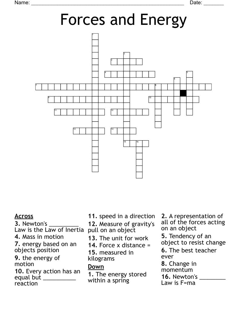 Forces and Energy Crossword WordMint