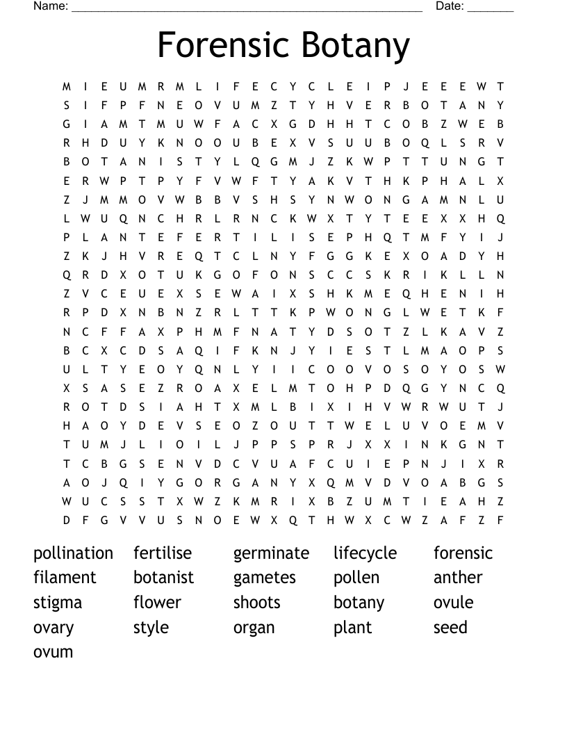 Forensic Botany Word Search WordMint