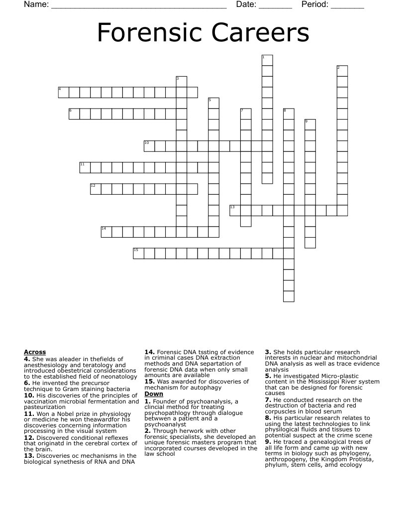 Forensic Careers Crossword WordMint