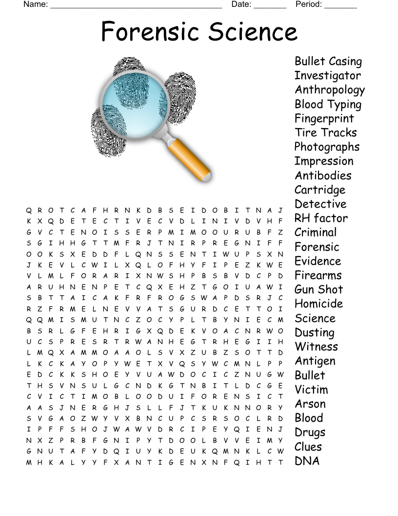 Forensic Science Word Search Printable - Word Search Maker