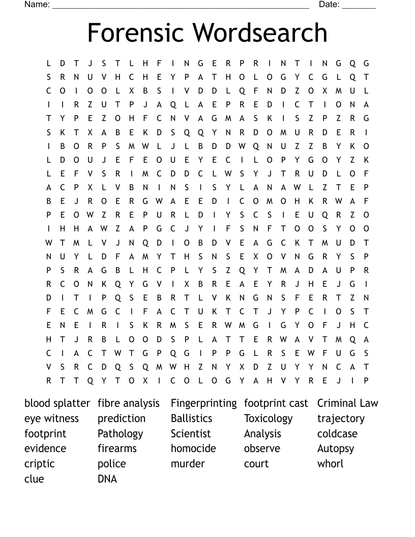 forensic science crime scene review worksheet and answer key tpt forensic science word search