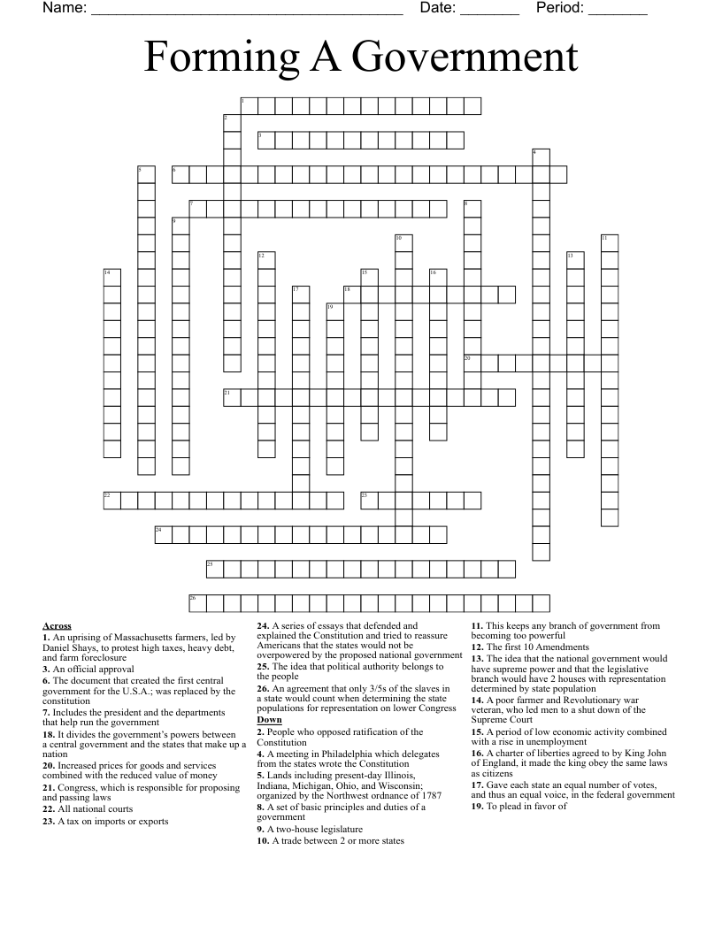 Forming A Government Crossword WordMint