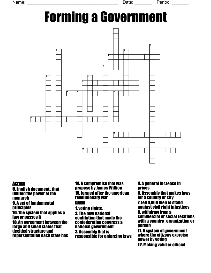 Forming a Government Crossword WordMint