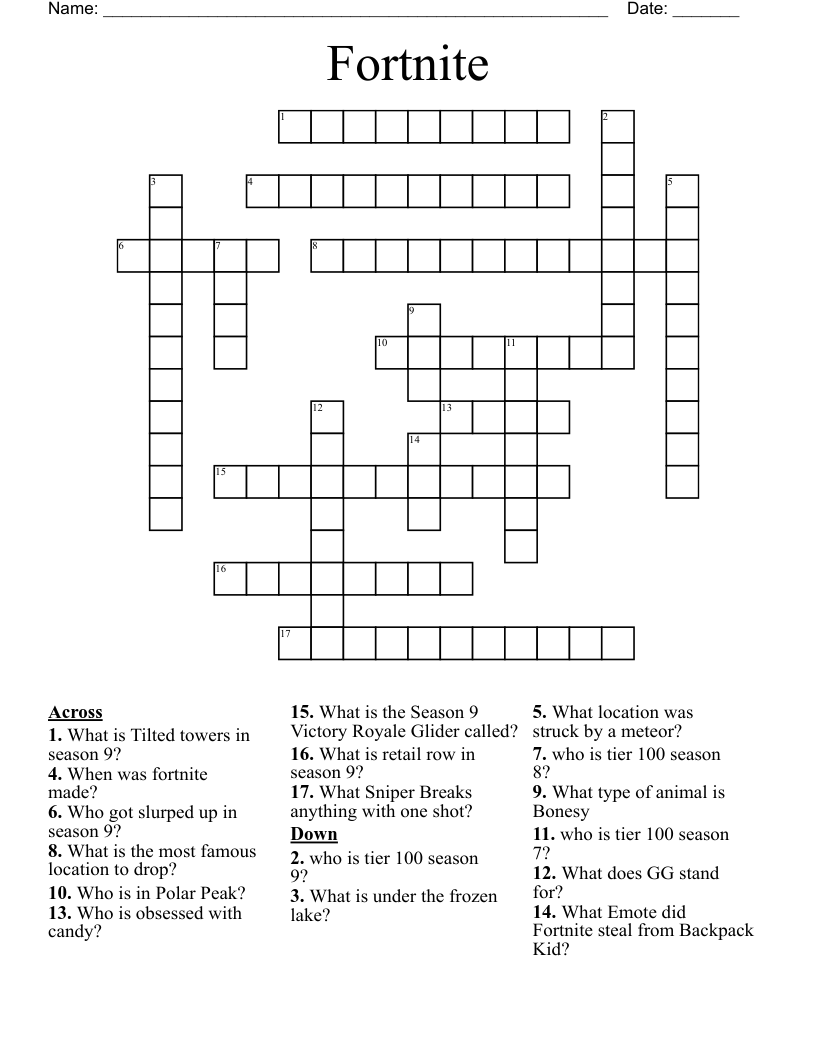 Fortnite Crossword WordMint