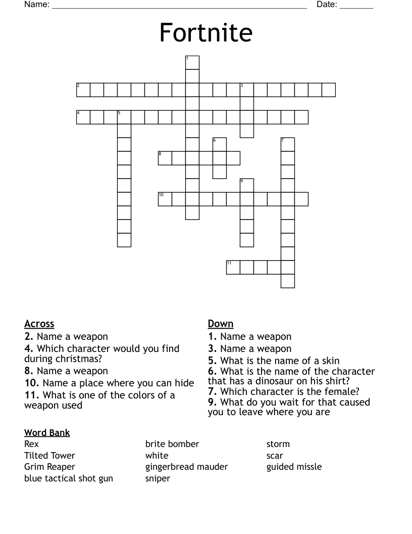 Fortnite Crossword Puzzle WordMint