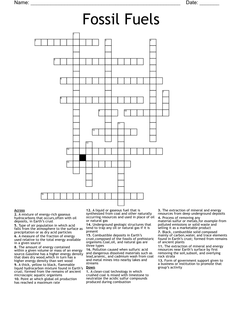 Fossil Fuels Crossword WordMint
