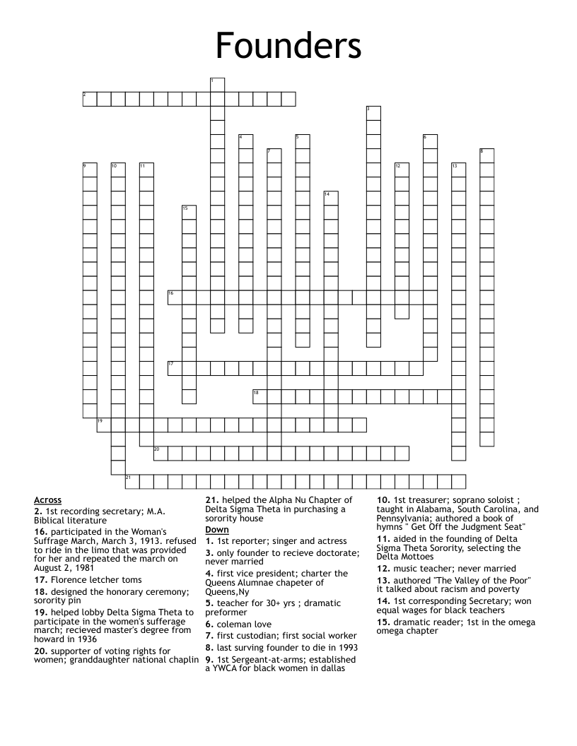Founders Crossword WordMint