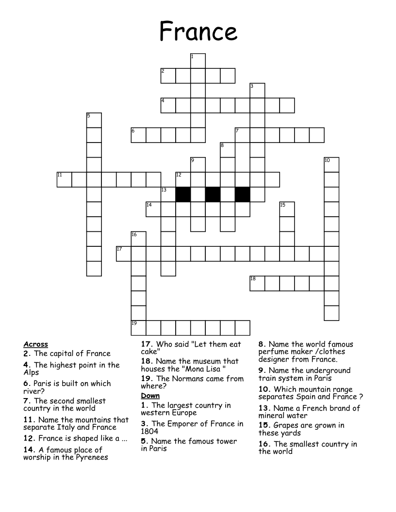 France Crossword WordMint