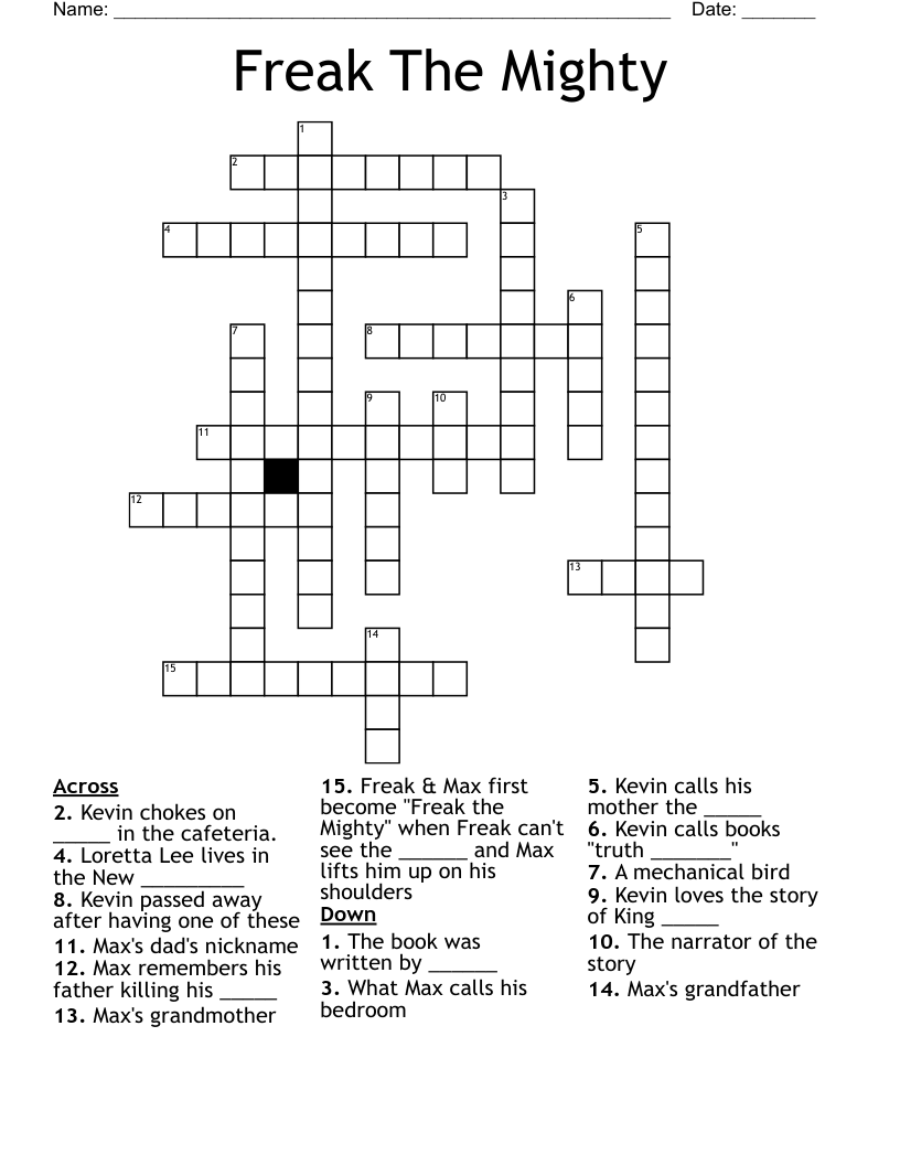 Freak the Mighty Crossword Puzzle WordMint