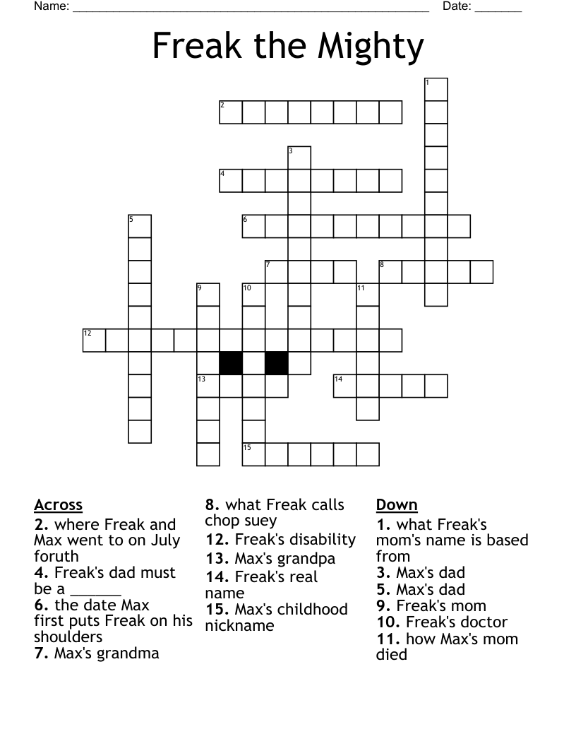 Freak the Mighty Crossword WordMint