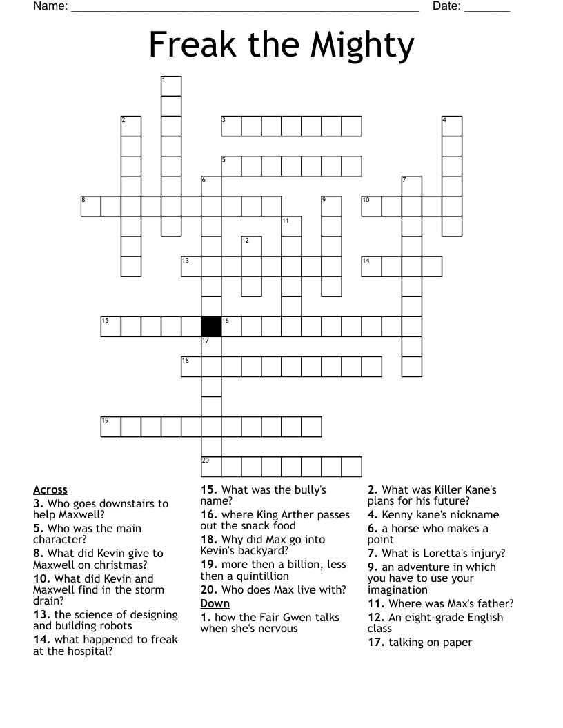 Freak the Mighty Crossword WordMint
