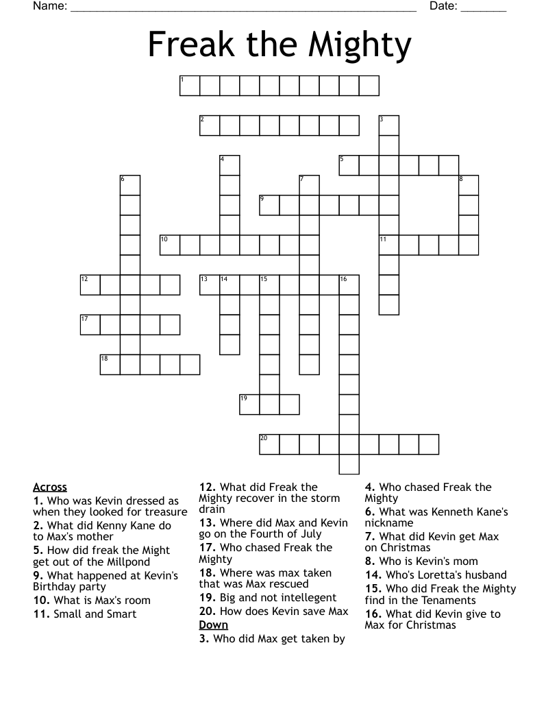 Freak the mighty Crossword WordMint