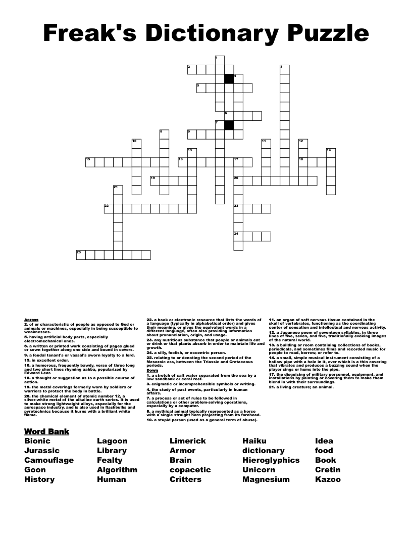 Freak's Dictionary Puzzle Crossword WordMint