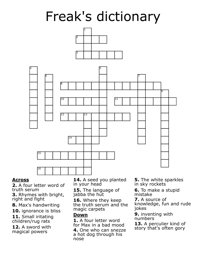 Freak's dictionary Crossword WordMint