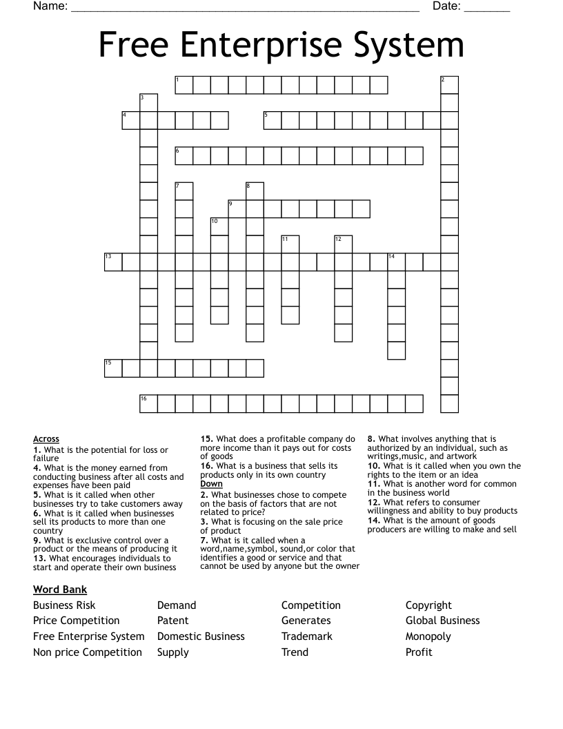 Free Enterprise System Crossword WordMint