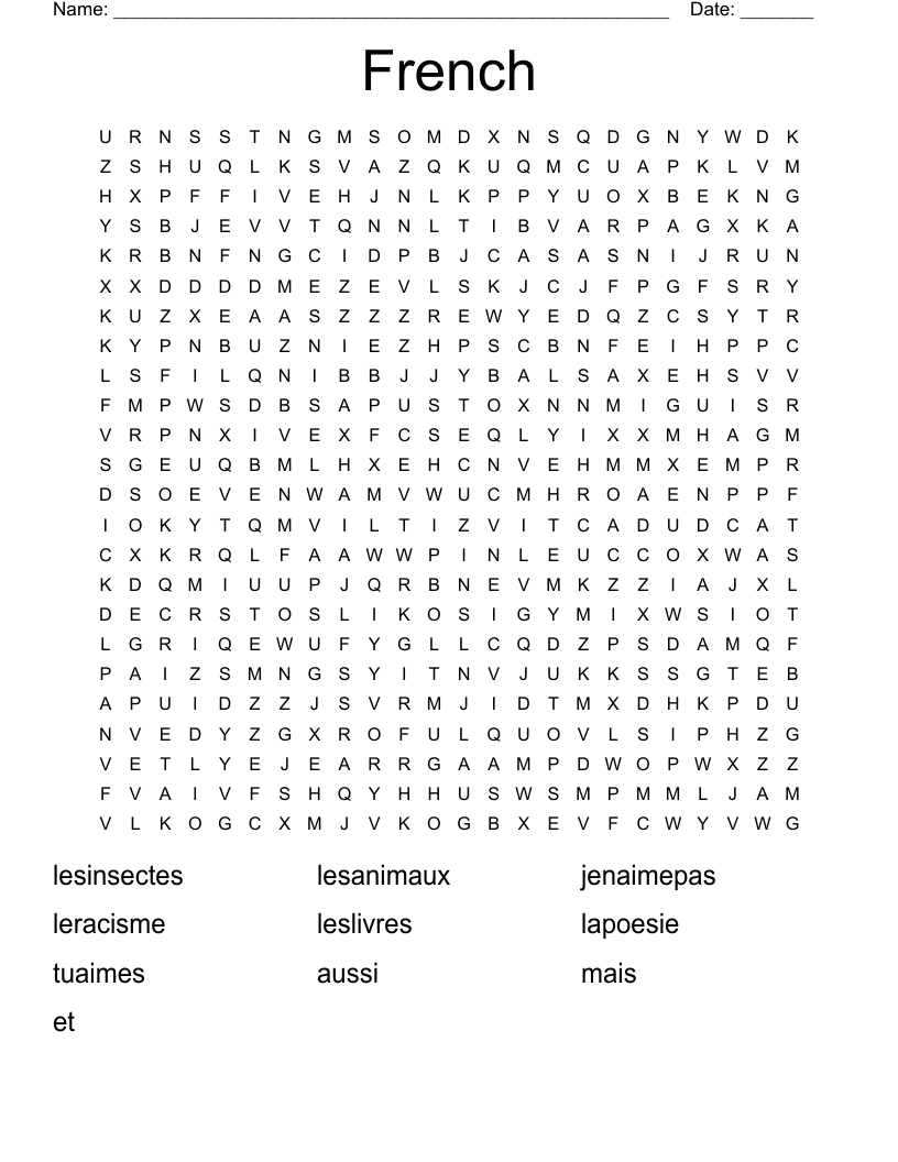 French Word Search Puzzles Printable