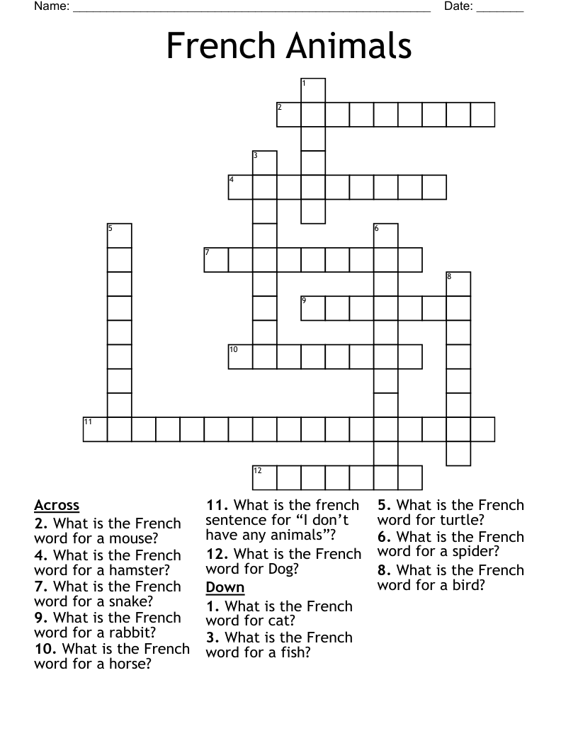 French Animals Crossword WordMint