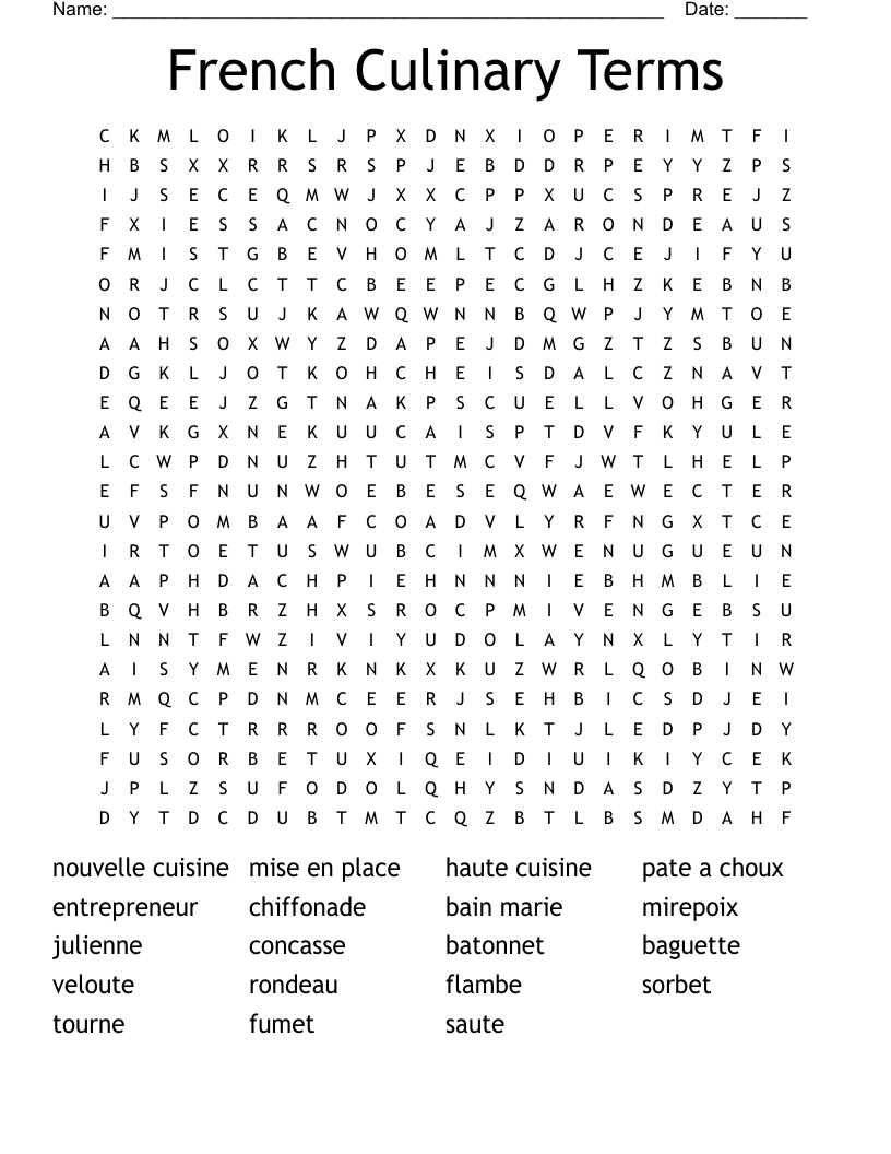 French Culinary Terms Word Search WordMint