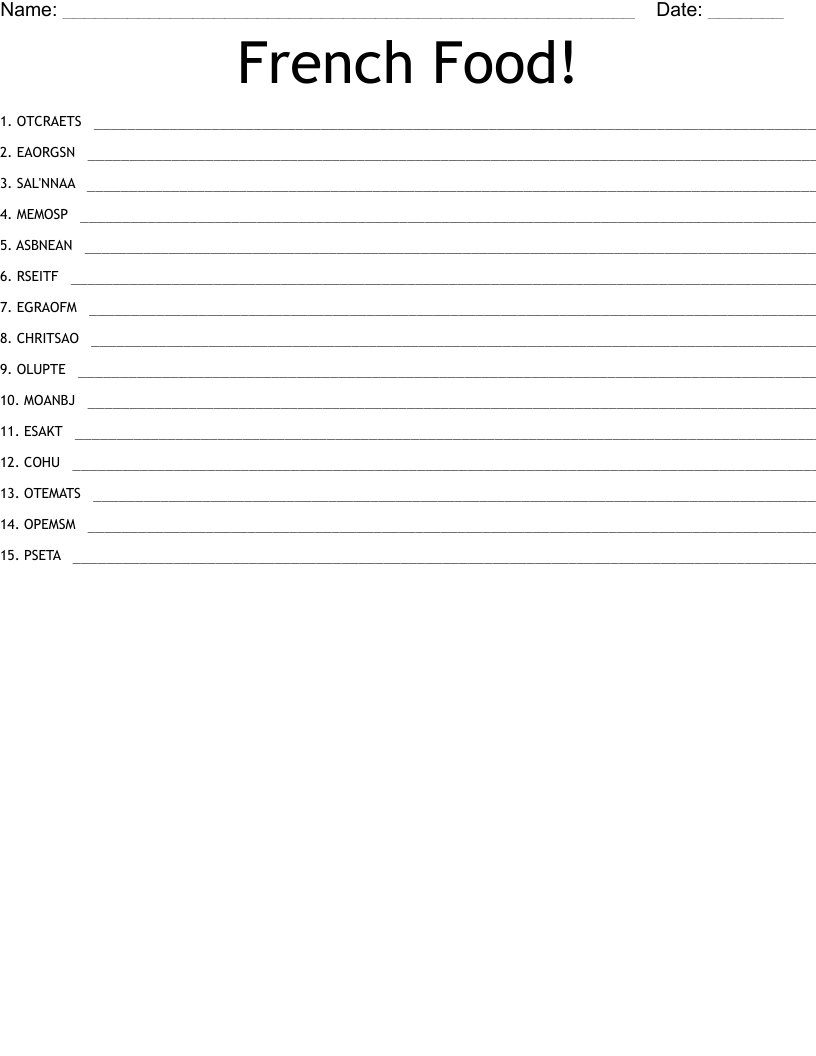 French Food! Word Scramble WordMint