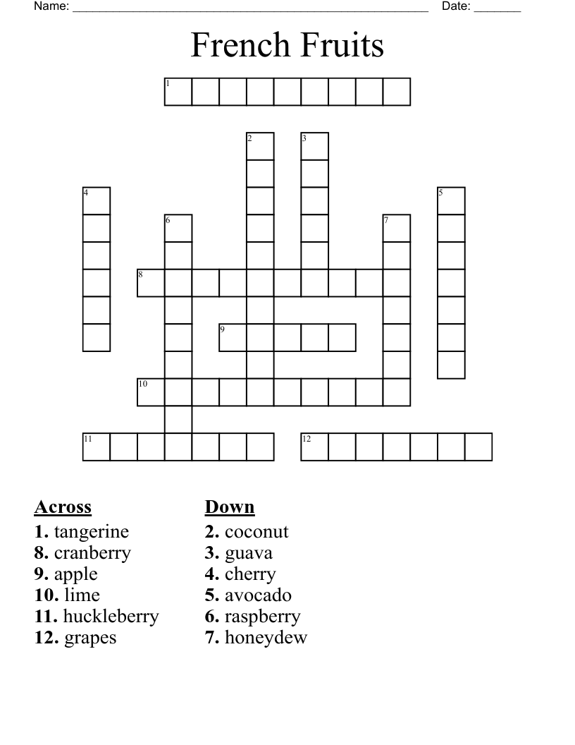 French Fruits Crossword WordMint