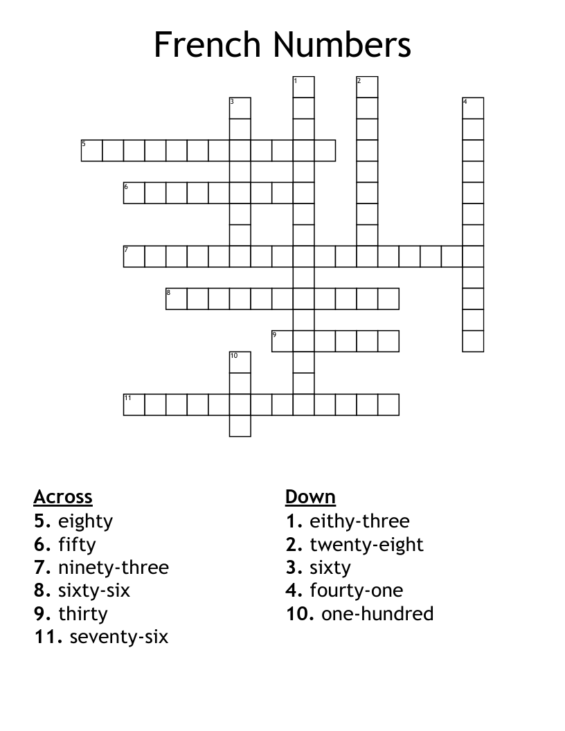 French Numbers Crossword WordMint