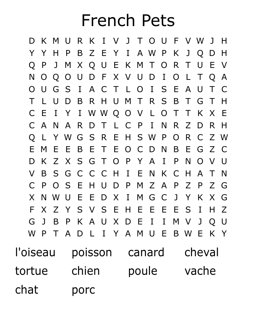 French Pets Word Search WordMint
