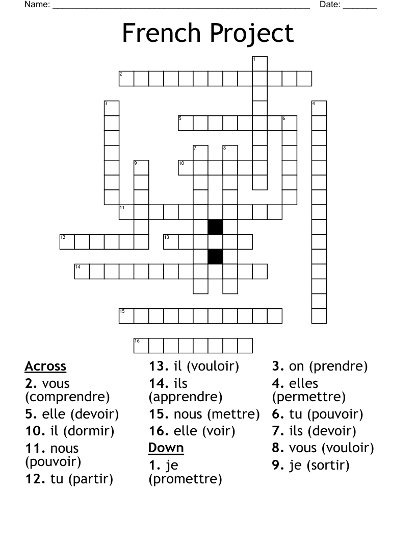 French Project Crossword WordMint