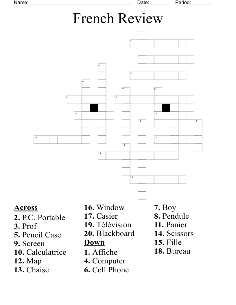 French Review Crossword WordMint
